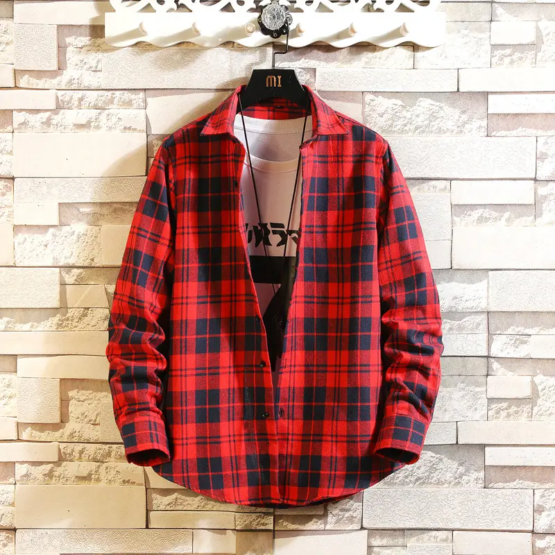 Men's Plaid Long Sleeve Shirt Black White Grey