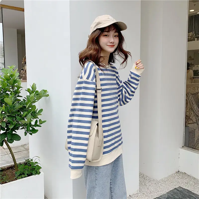 Korean-style Striped Long Sleeve Pullover Women - Image 3