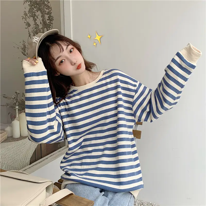 Korean-style Striped Long Sleeve Pullover Women - Image 4