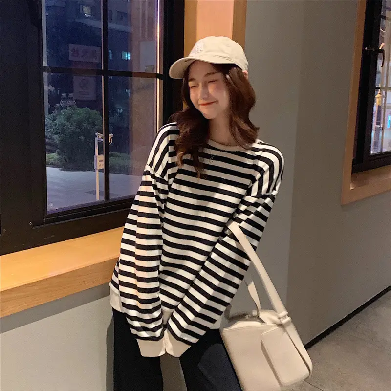 Korean-style Striped Long Sleeve Pullover Women - Image 5