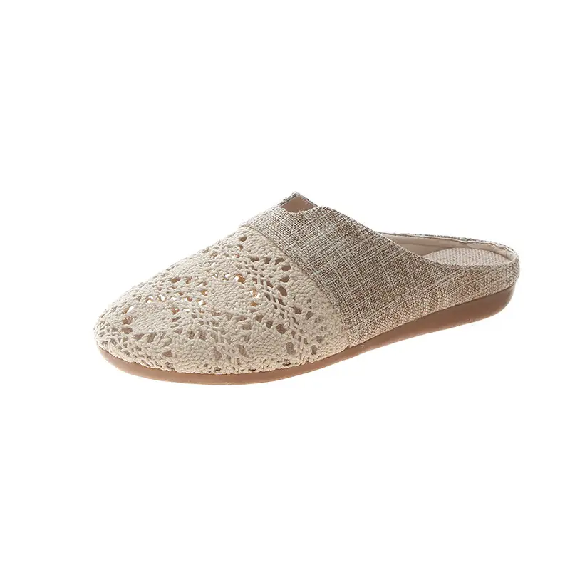 Slippers Women's 2020 New Korean Style Shallow Mouth Hollow Straw Breathable Soft Bottom Comfortable Flat Sandals for Students