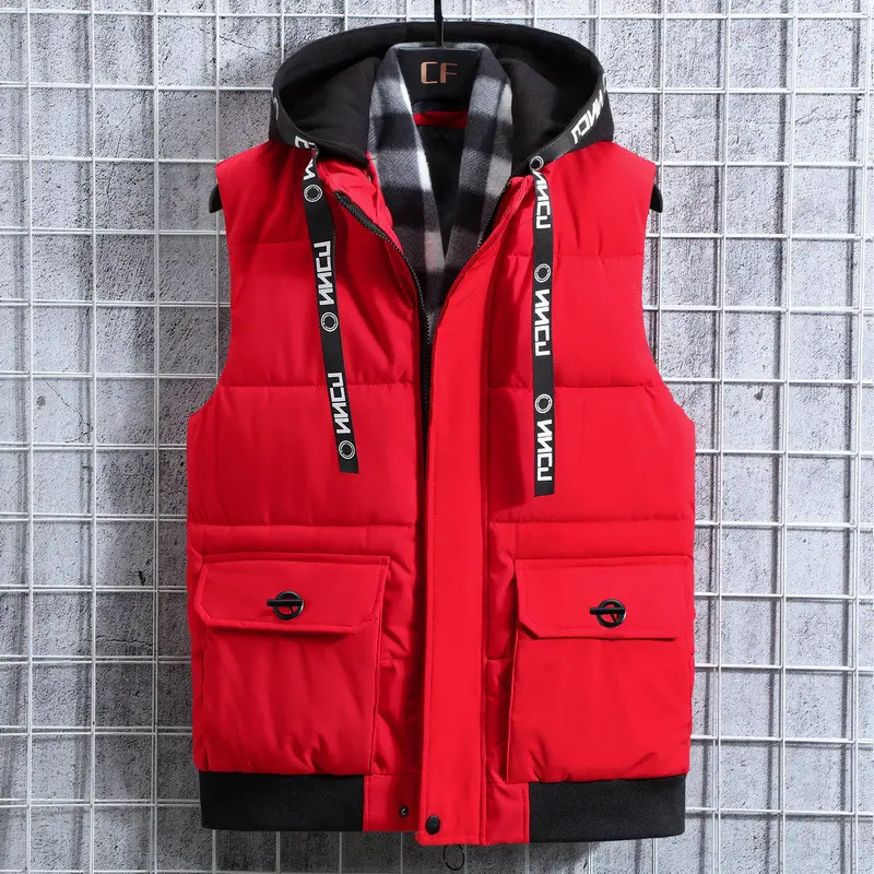 Men's Beige Plaid Hood Vest with 2 Pocket - Image 6