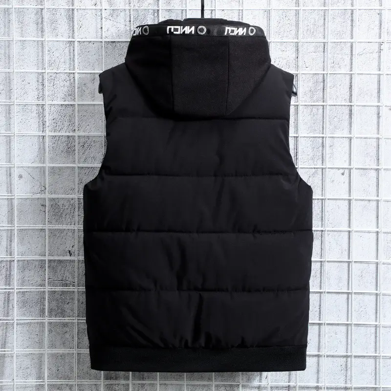 Men's Beige Plaid Hood Vest with 2 Pocket - Image 7