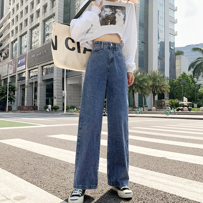 Women Wide Leg Jeans White Top Black Pants Set