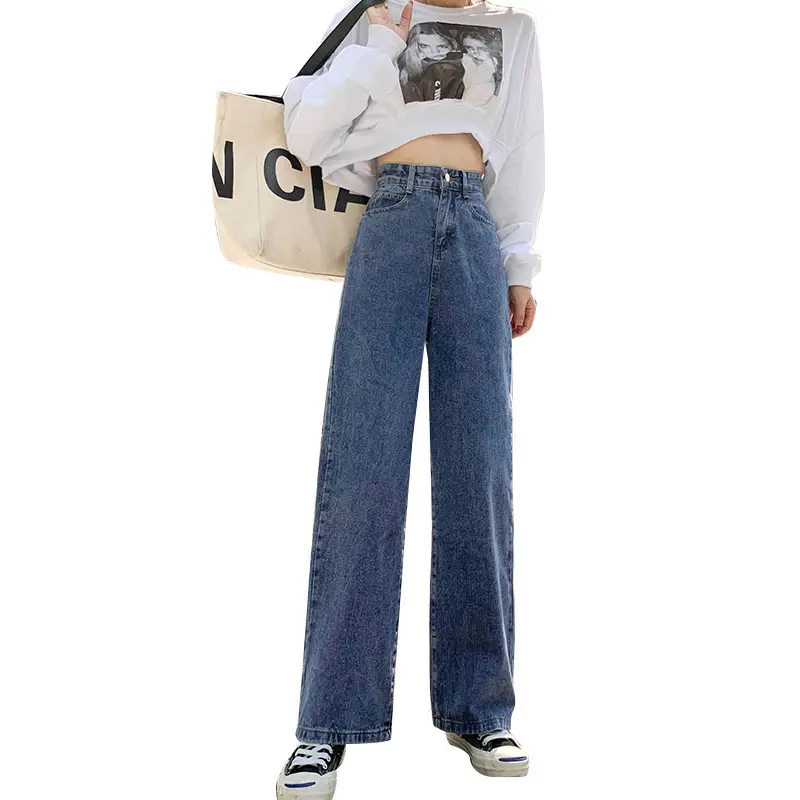 Women Wide Leg Jeans White Top Black Pants Set