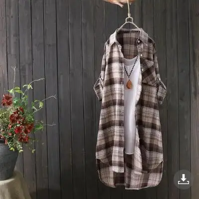 Women Plaid Mid-Length Shirt Plus Size 2025 Spring Fall - Image 10