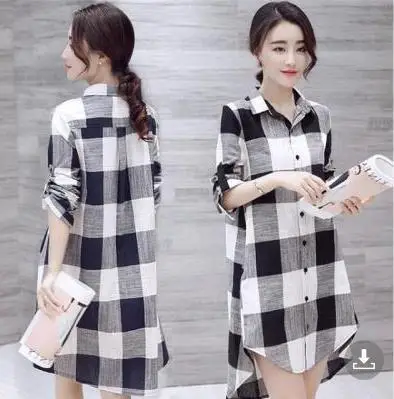 Women Plaid Mid-Length Shirt Plus Size 2025 Spring Fall - Image 11