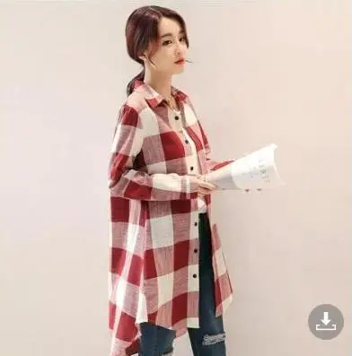 Women Plaid Mid-Length Shirt Plus Size 2025 Spring Fall - Image 12