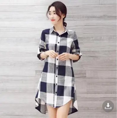 Women Plaid Mid-Length Shirt Plus Size 2025 Spring Fall - Image 13
