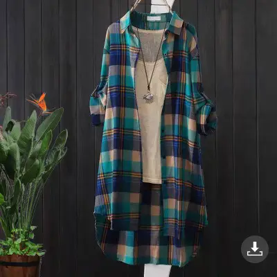 Women Plaid Mid-Length Shirt Plus Size 2025 Spring Fall - Image 14