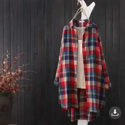 Women Plaid Mid-Length Shirt Plus Size 2025 Spring Fall - Image 15