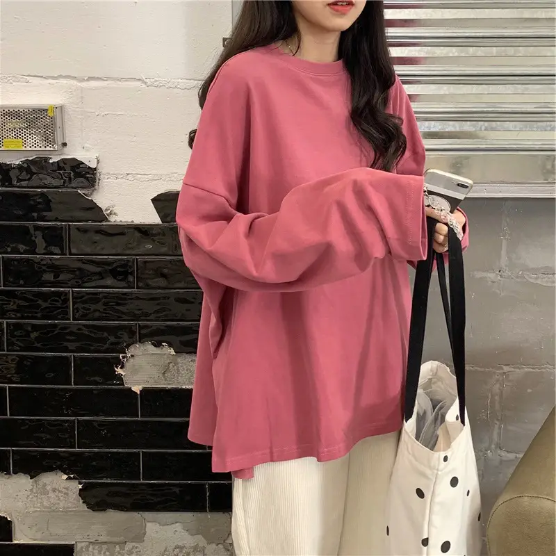 Women Long Sleeve T-Shirt White Korean Style Loose Fit - Image 7