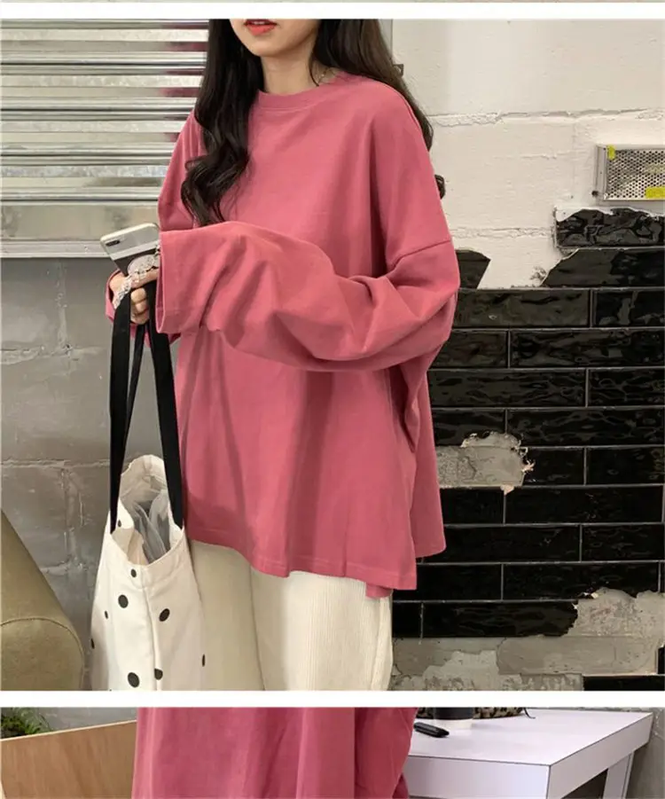 Women Long Sleeve T-Shirt White Korean Style Loose Fit — feature 17