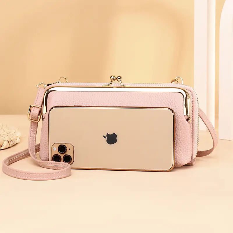 Green Crossbody Phone Bag with Pebbled Leather Design - Image 9