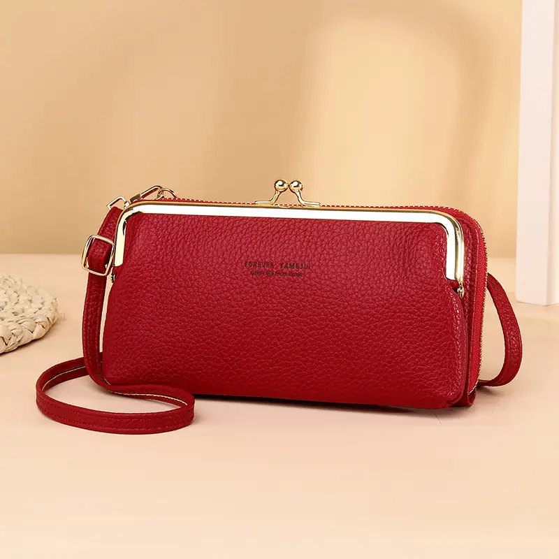 Green Crossbody Phone Bag with Pebbled Leather Design - Image 2