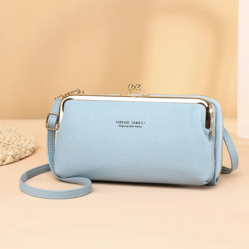 Green Crossbody Phone Bag with Pebbled Leather Design - Image 4