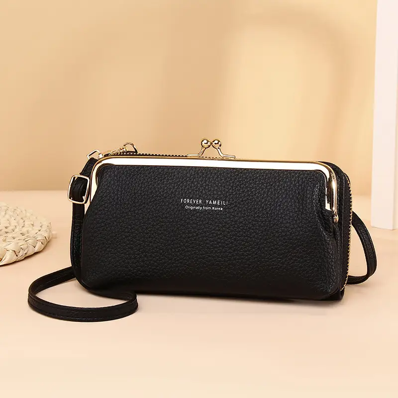 Green Crossbody Phone Bag with Pebbled Leather Design - Image 5