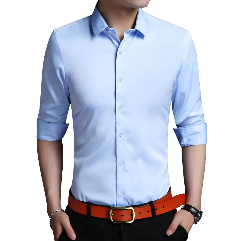 Men's Purple Ice Silk Long Sleeve Shirt - Image 13
