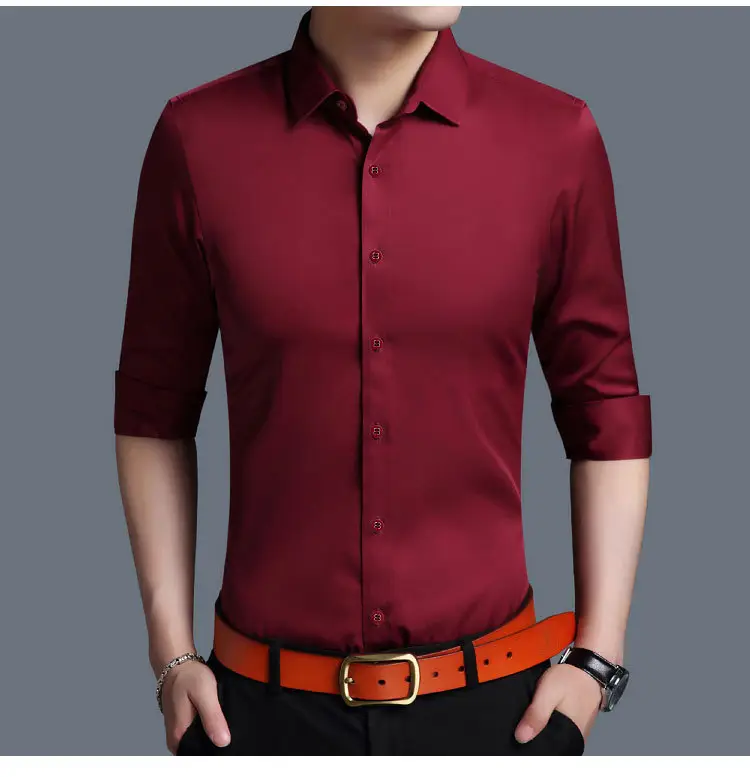 Men's Purple Ice Silk Long Sleeve Shirt — feature 14