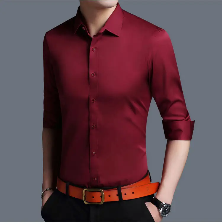 Men's Purple Ice Silk Long Sleeve Shirt — feature 15