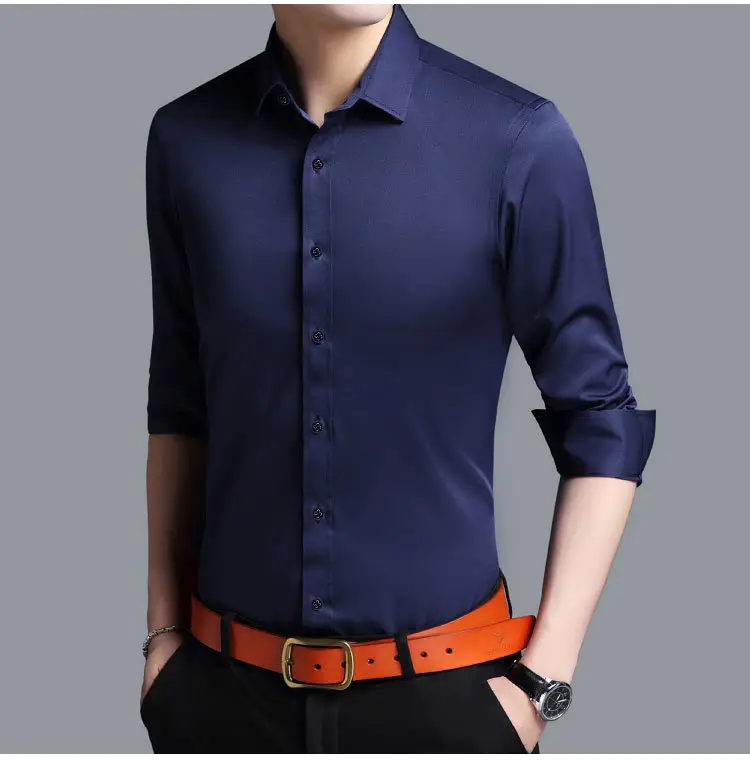 Men's Purple Ice Silk Long Sleeve Shirt — feature 17