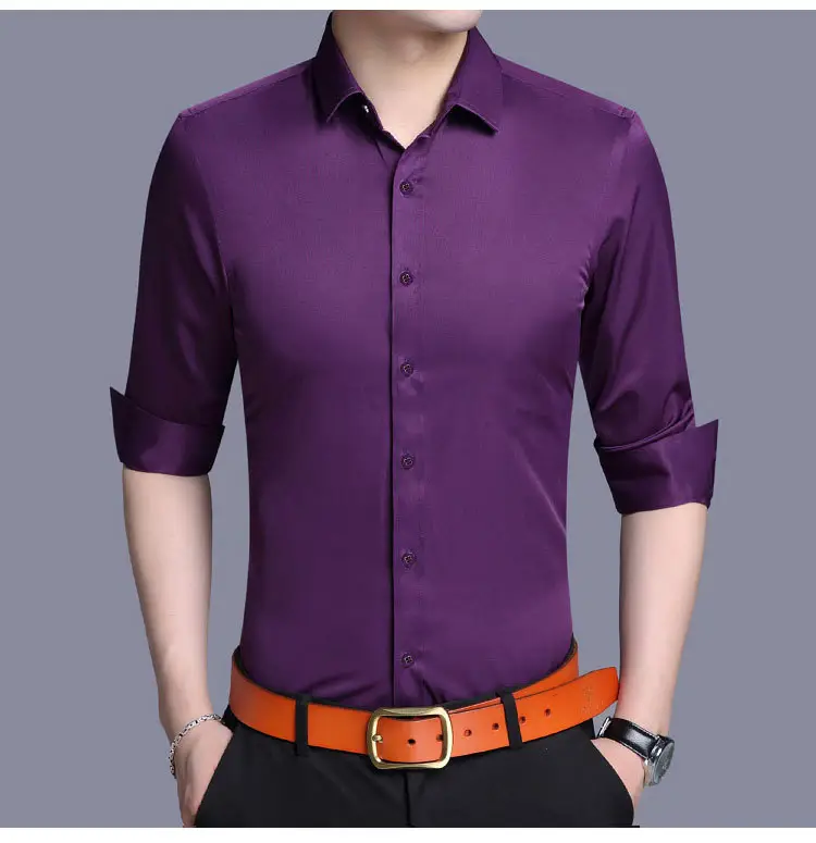 Men's Purple Ice Silk Long Sleeve Shirt — feature 18