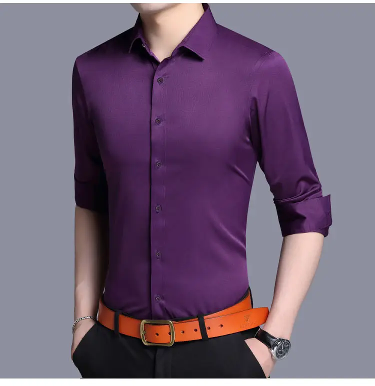 Men's Purple Ice Silk Long Sleeve Shirt — feature 19