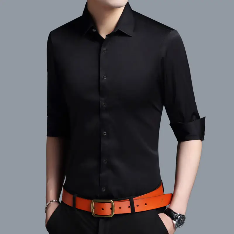 Men's Purple Ice Silk Long Sleeve Shirt - Image 2