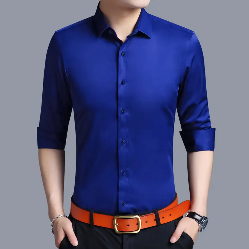 Men's Purple Ice Silk Long Sleeve Shirt - Image 3