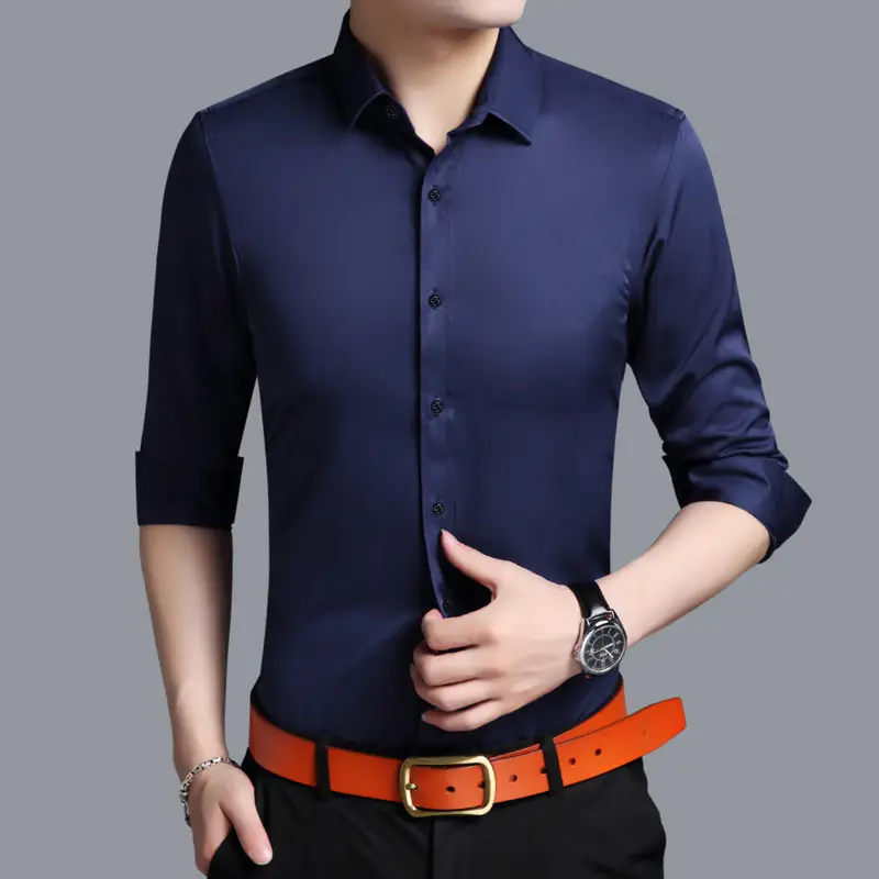 Men's Purple Ice Silk Long Sleeve Shirt - Image 4