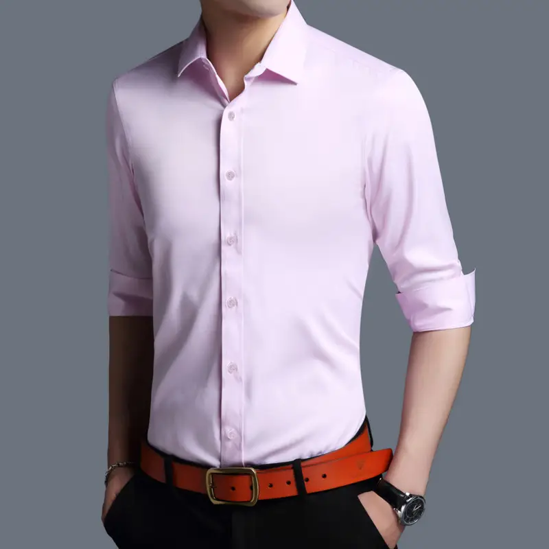 Men's Purple Ice Silk Long Sleeve Shirt - Image 5