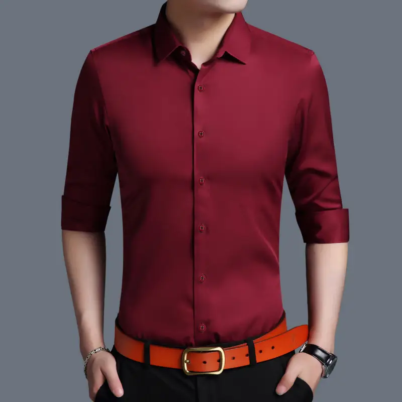 Men's Purple Ice Silk Long Sleeve Shirt - Image 6