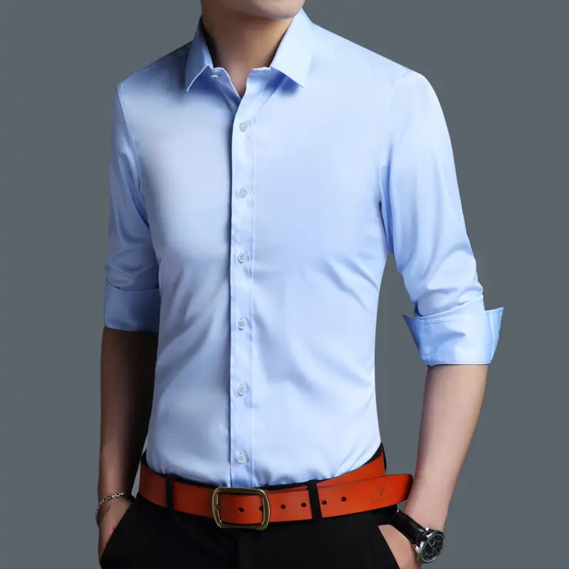Men's Purple Ice Silk Long Sleeve Shirt - Image 7