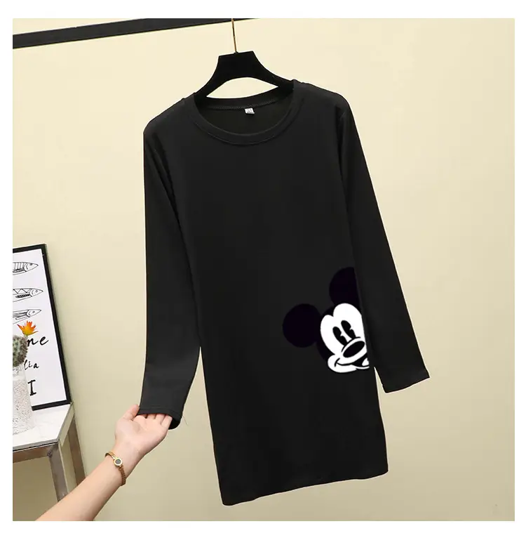 Women Mickey Mouse Long Sleeve T-Shirt Black Green Medium — feature 9