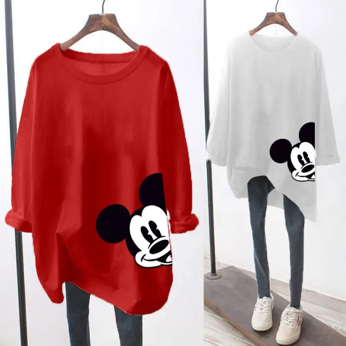 Women Mickey Mouse Long Sleeve T-Shirt Black Green Medium - Image 5