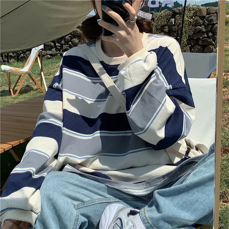 Women Cotton Striped Sweatshirt 2025 Winter Loose Fit - Image 4