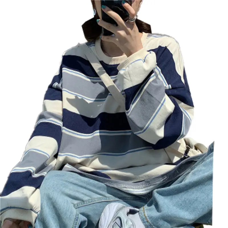 Women Cotton Striped Sweatshirt 2025 Winter Loose Fit - Image 7