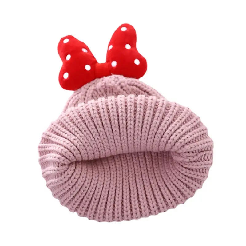 Baby girl hat cute bowknot girls' wool hat baby Autumn and Winter Children's hat bag suit
