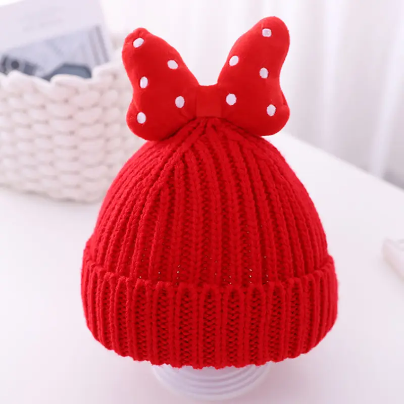 Baby girl hat cute bowknot girls' wool hat baby Autumn and Winter Children's hat bag suit