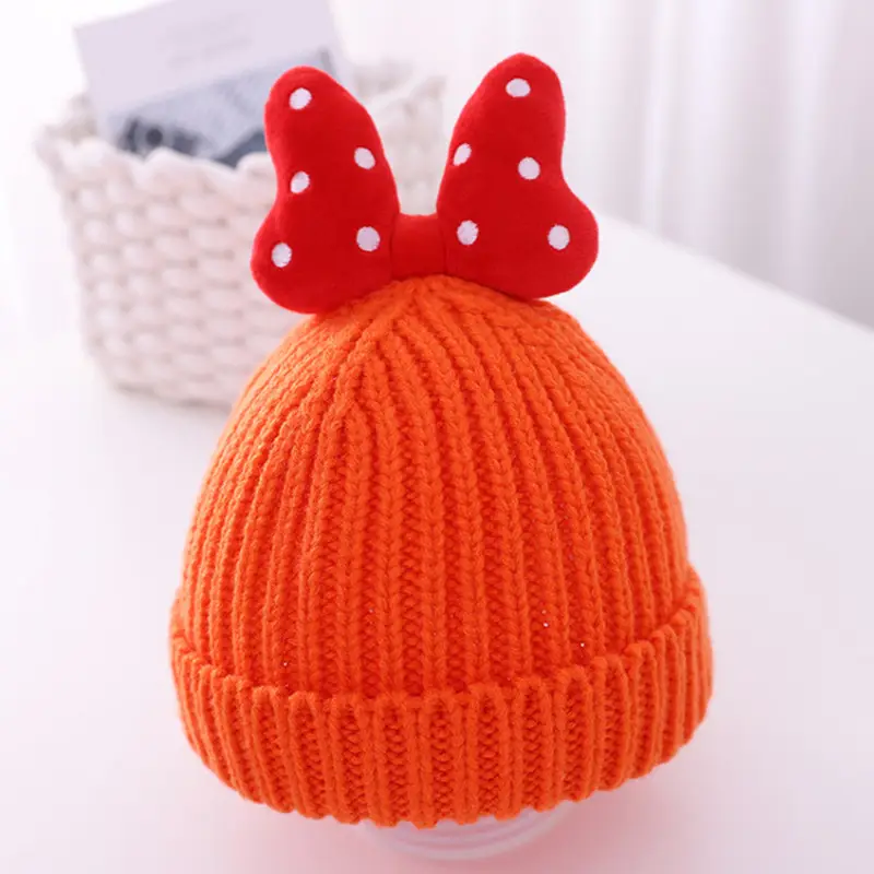 Baby girl hat cute bowknot girls' wool hat baby Autumn and Winter Children's hat bag suit