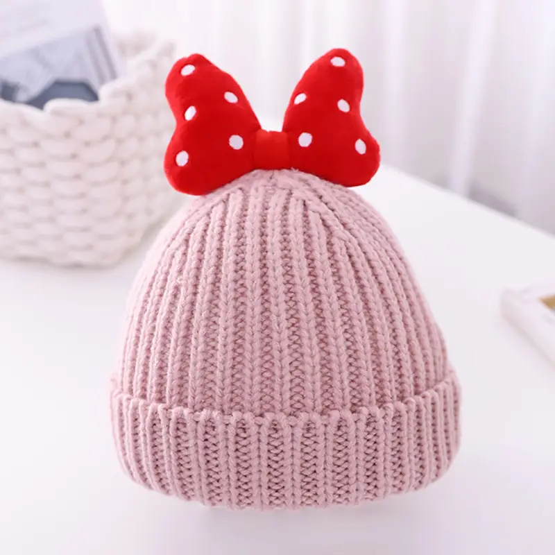 Baby girl hat cute bowknot girls' wool hat baby Autumn and Winter Children's hat bag suit