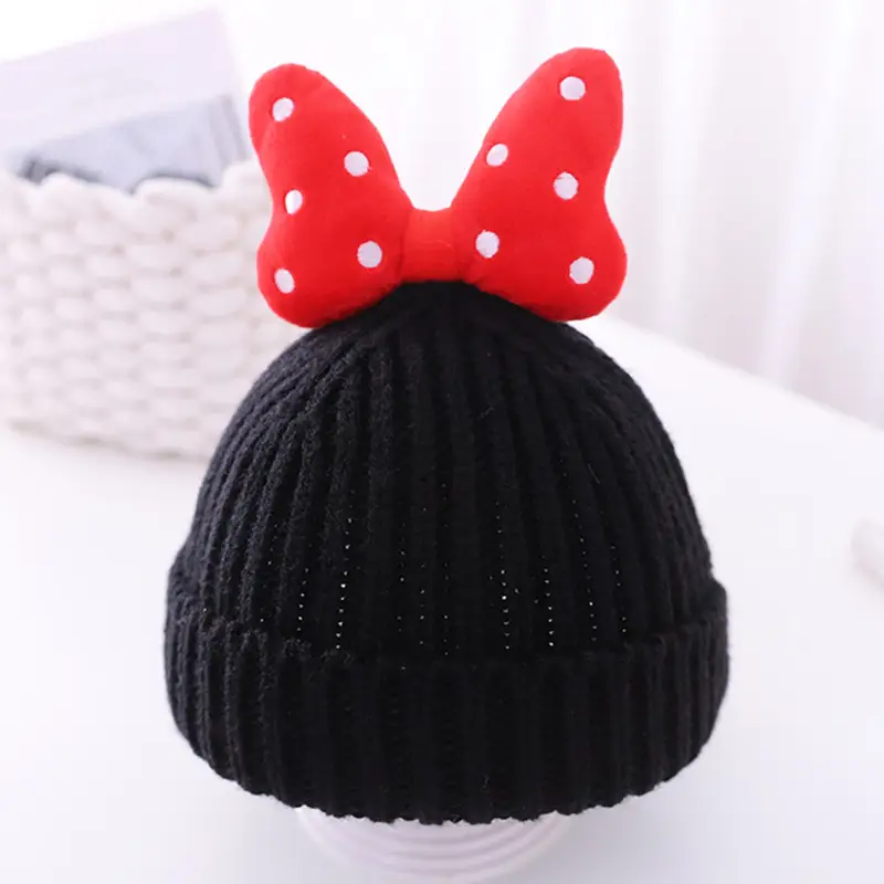 Baby girl hat cute bowknot girls' wool hat baby Autumn and Winter Children's hat bag suit