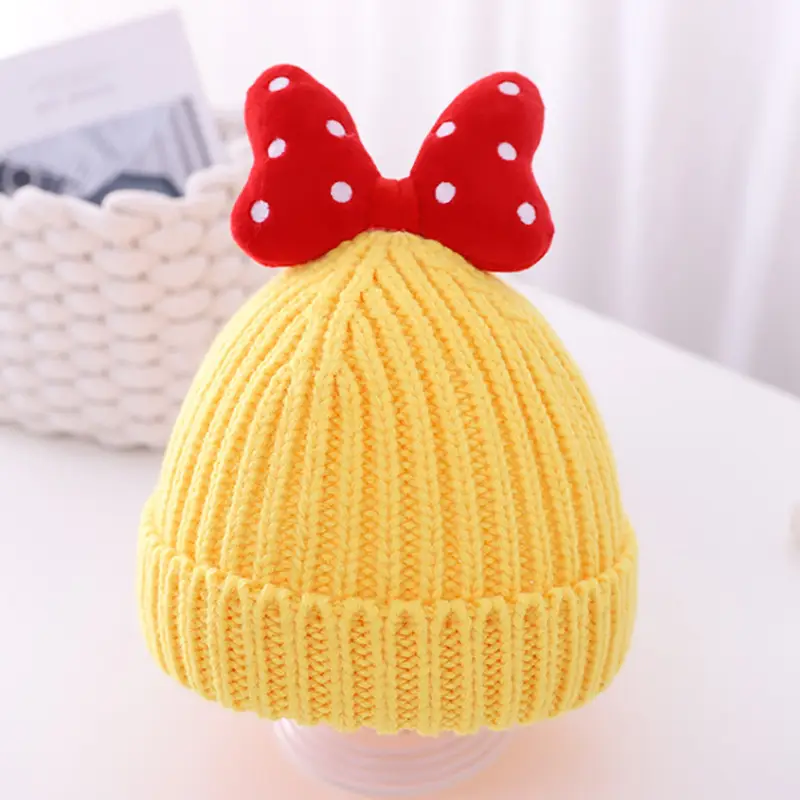 Baby girl hat cute bowknot girls' wool hat baby Autumn and Winter Children's hat bag suit