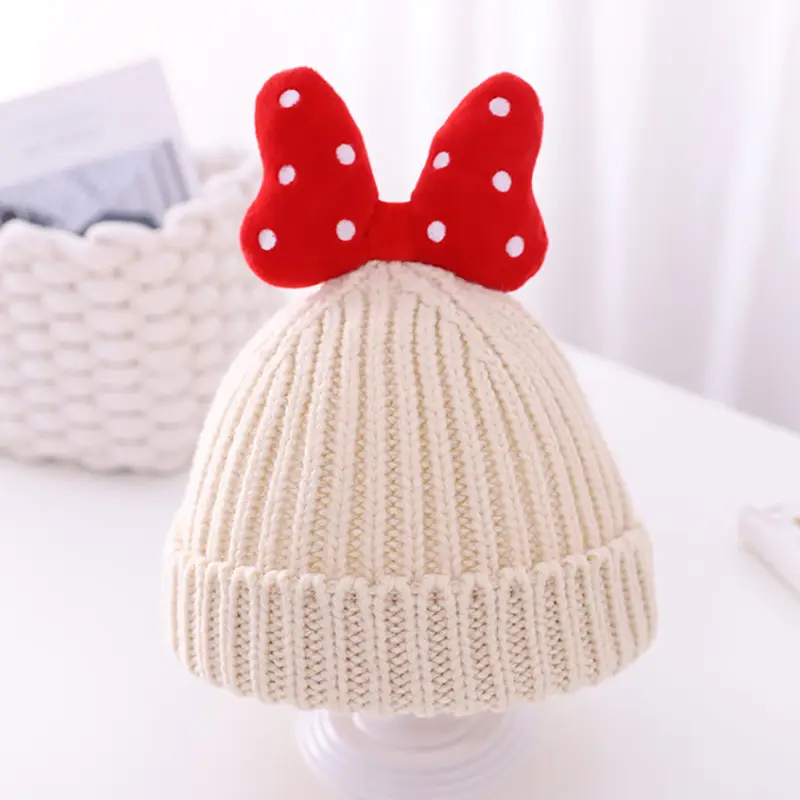 Baby girl hat cute bowknot girls' wool hat baby Autumn and Winter Children's hat bag suit