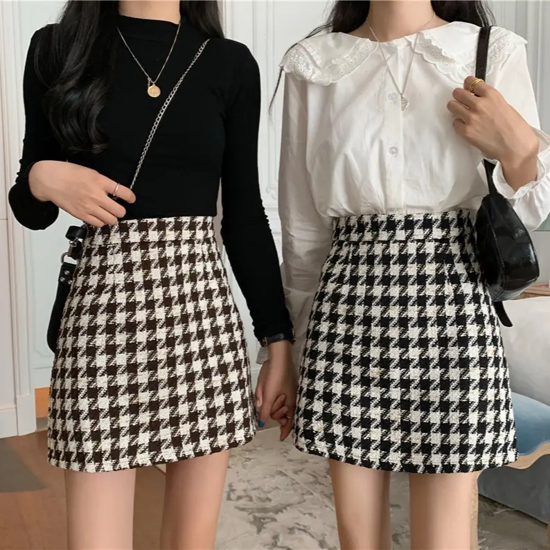 Korean Style Houndstooth Skirt Set 2026 Winter - Image 3
