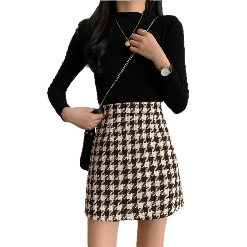 Korean Style Houndstooth Skirt Set 2026 Winter - Image 5