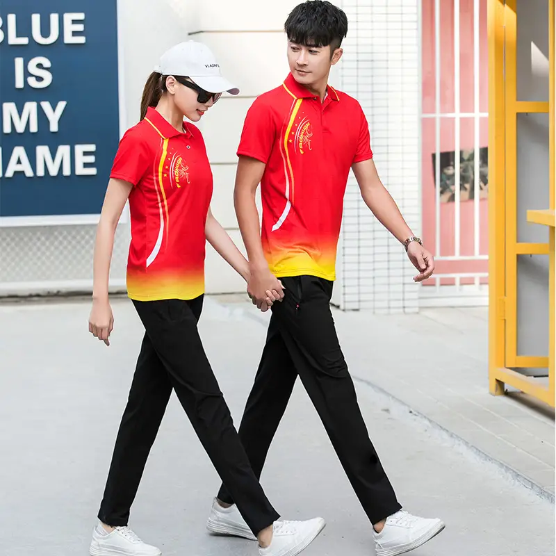 Men Red Gradient Jersey Polo Shirt Large Fit - Image 6