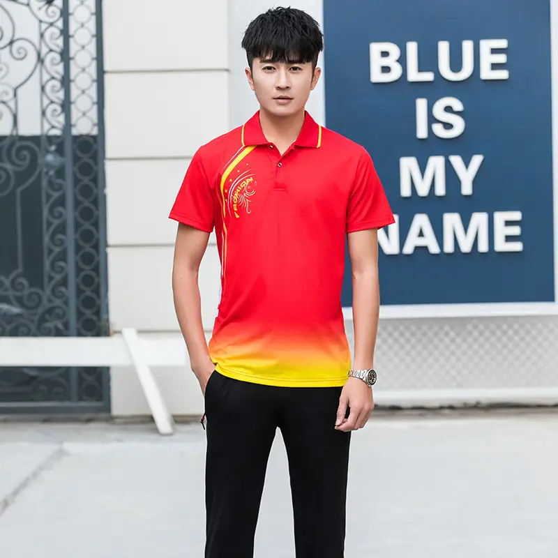 Men Red Gradient Jersey Polo Shirt Large Fit - Image 3