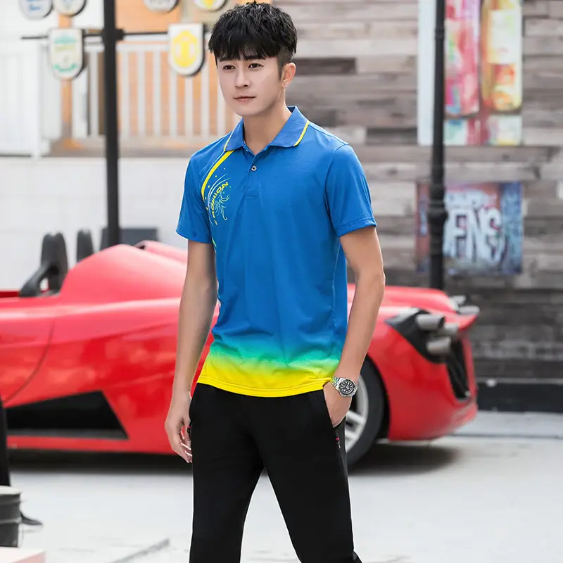 Men Red Gradient Jersey Polo Shirt Large Fit - Image 4
