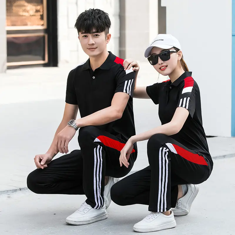 Men's Black Red Stripe Sports Suit Summer Fitness